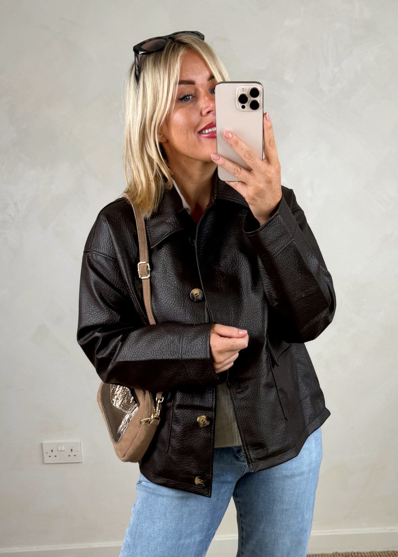 Nadia collar jacket - chocolate-The Style Attic