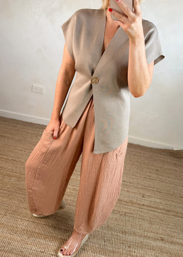 Nadine barrel leg linen trouser - apricot-The Style Attic
