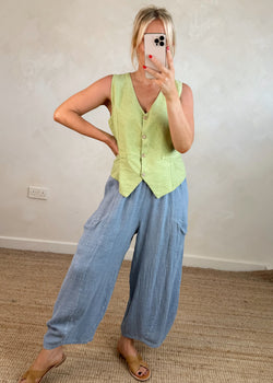 Nadine barrel leg linen trouser - cornflower-The Style Attic
