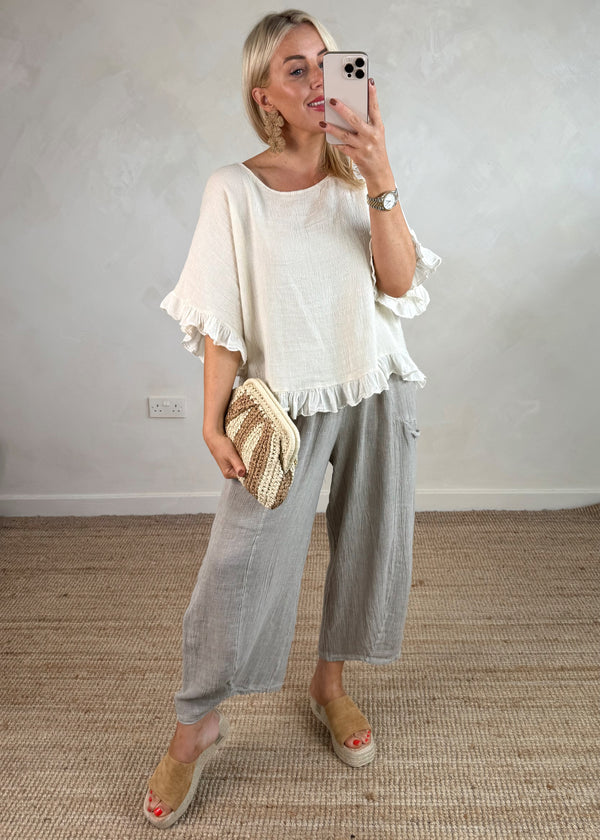 Nadine barrel leg linen trouser - mocha-The Style Attic