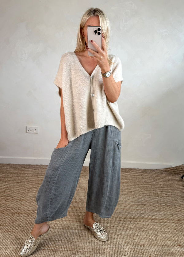 Nadine barrel leg linen trouser - slate-The Style Attic