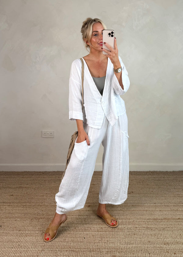 Nadine barrel leg linen trouser - white-The Style Attic