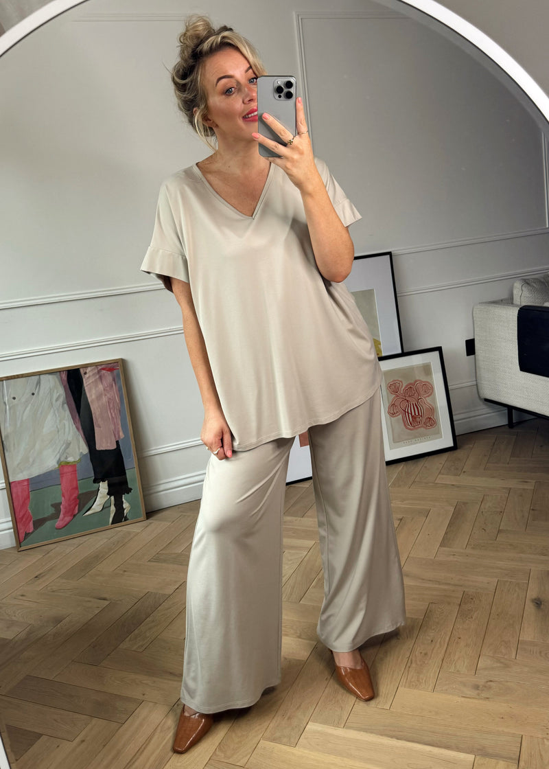 Nadine jersey co-ord - beige-The Style Attic