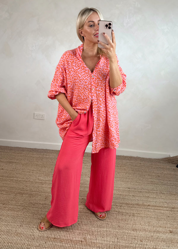 Natalie Longline cheesecloth shirt - orange leopard-The Style Attic