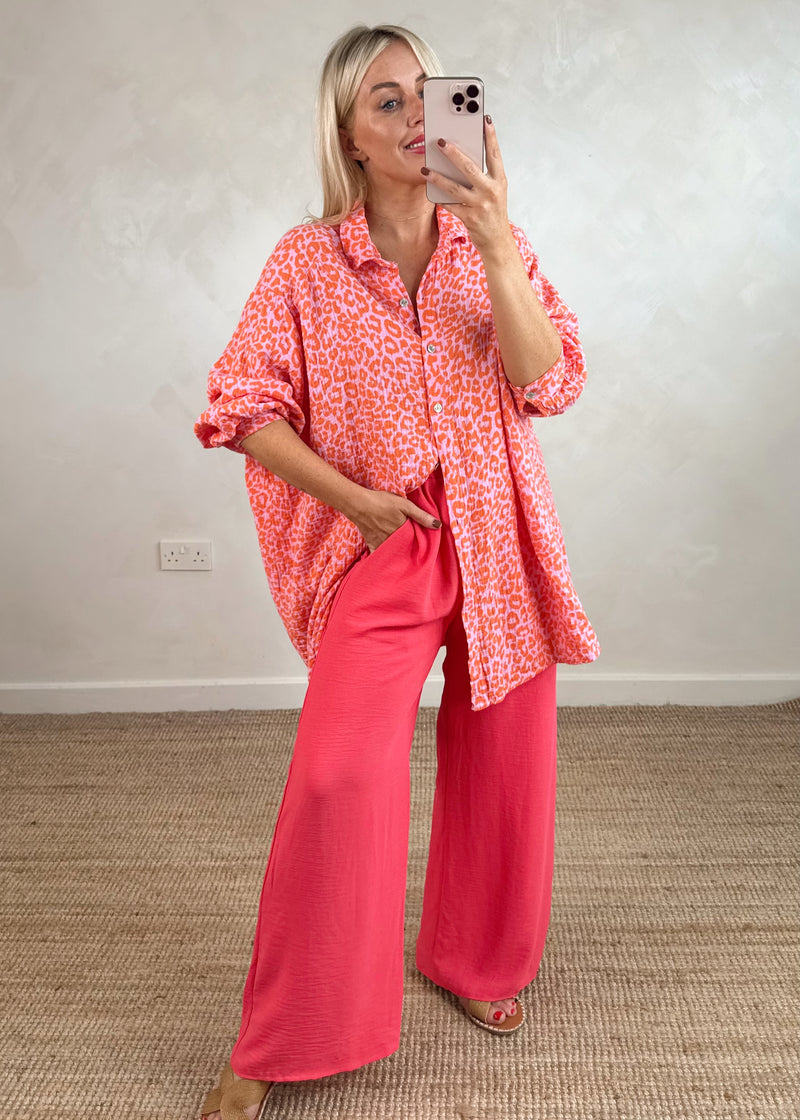 Natalie Longline cheesecloth shirt - orange leopard-The Style Attic