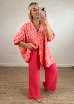 Natalie Longline cheesecloth shirt - orange leopard-The Style Attic