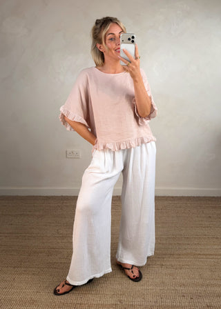 Nelly cheesecloth trouser - White-The Style Attic