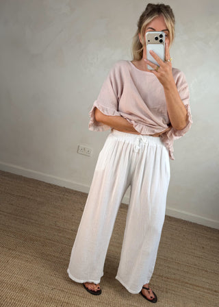 Nelly cheesecloth trouser - White-The Style Attic