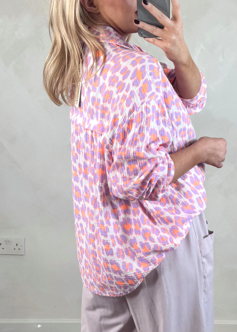 Neon leopard cheesecloth shirt - lilac-The Style Attic