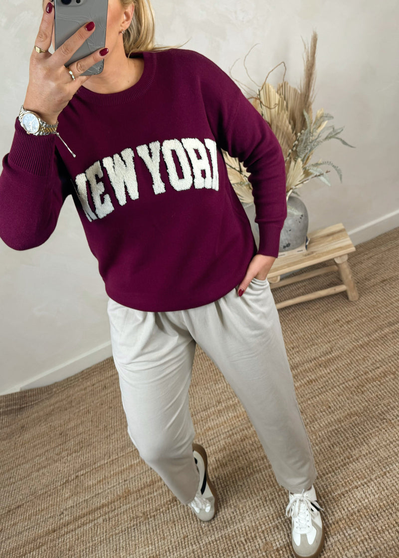 New York appliqué knit - Merlot-The Style Attic