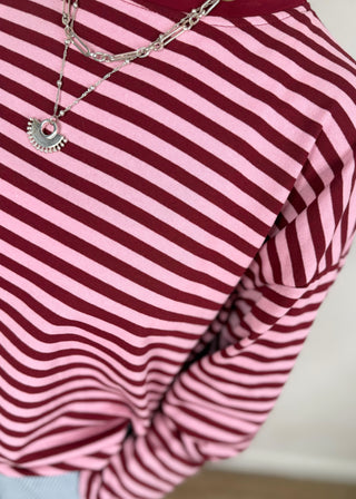 Nico Striped tee - wine/pink-The Style Attic