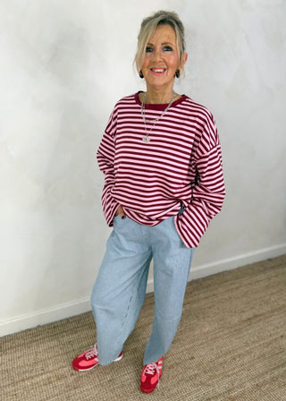 Nico Striped tee - wine/pink-The Style Attic