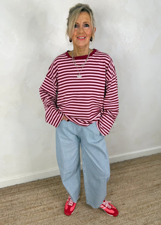 Nico Striped tee - wine/pink-The Style Attic