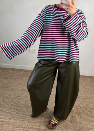 Nico crew neck striped tee - Aubergine/aqua-The Style Attic
