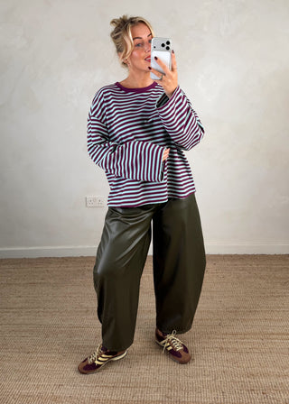 Nico crew neck striped tee - Aubergine/aqua-The Style Attic