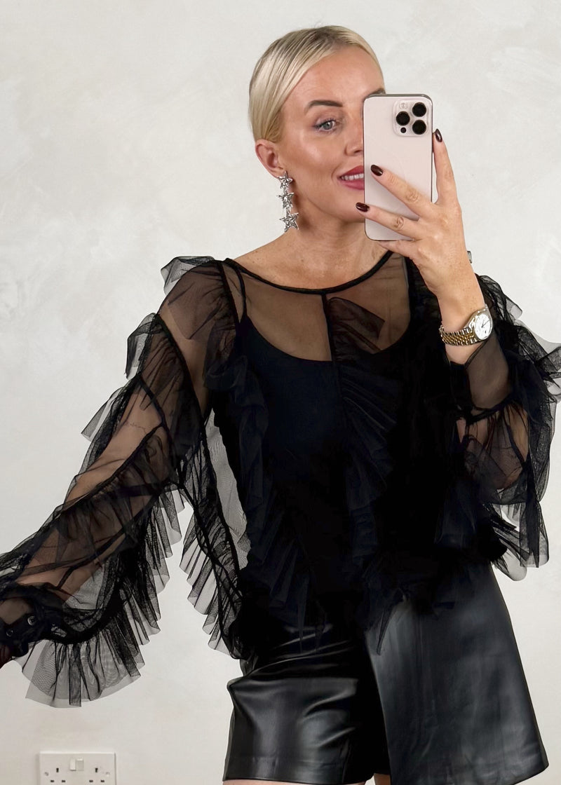 Nola tulle blouse - black-The Style Attic