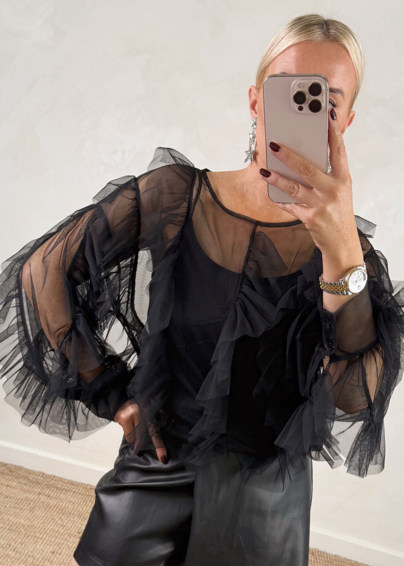 Nola tulle blouse - black-The Style Attic