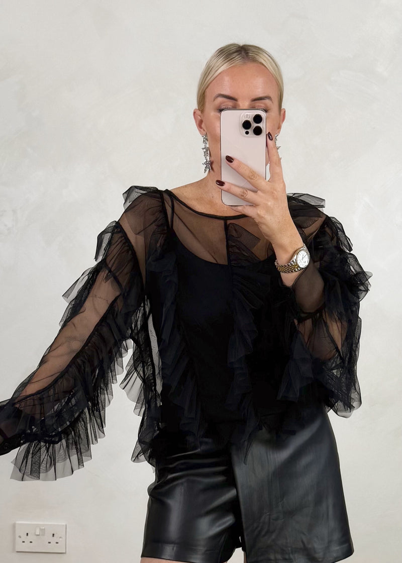 Nola tulle blouse - black-The Style Attic