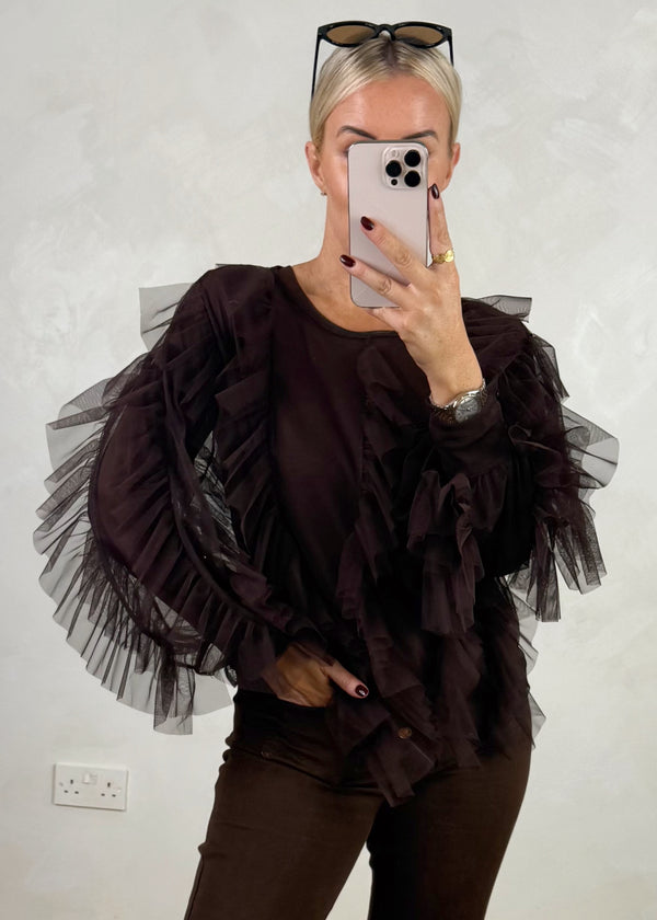 Nola tulle blouse - chocolate-The Style Attic