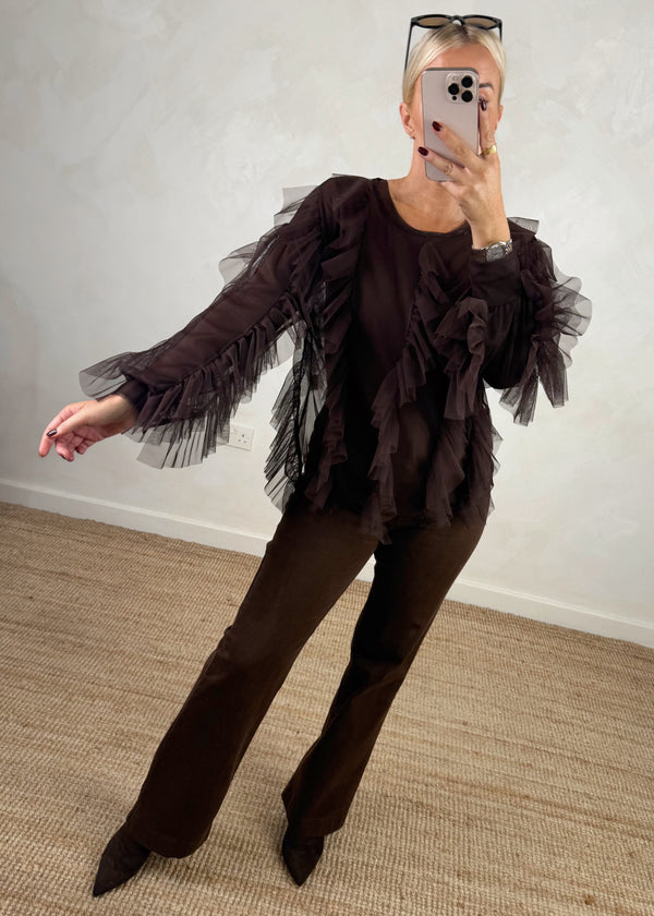 Nola tulle blouse - chocolate-The Style Attic