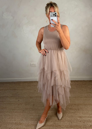 Nola tulle dress - Beige-The Style Attic