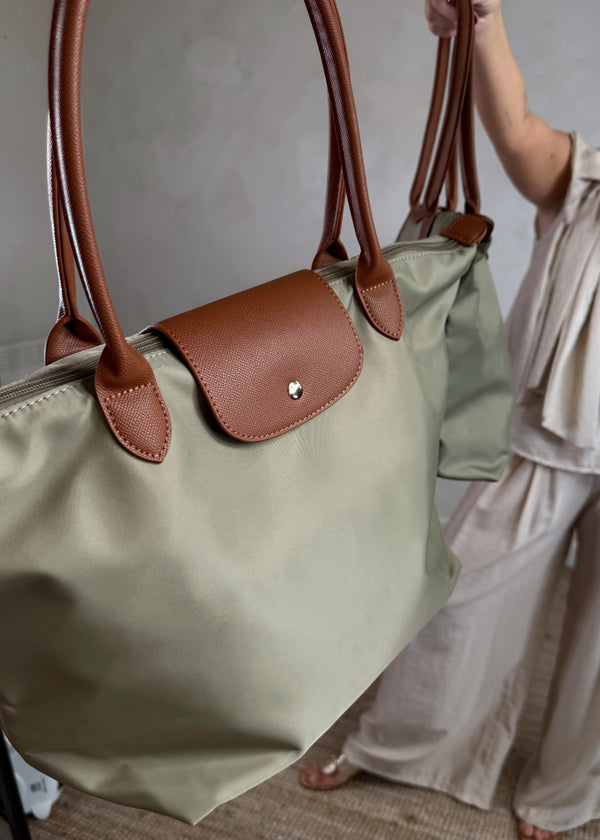 Nylon tote bag - khaki-The Style Attic