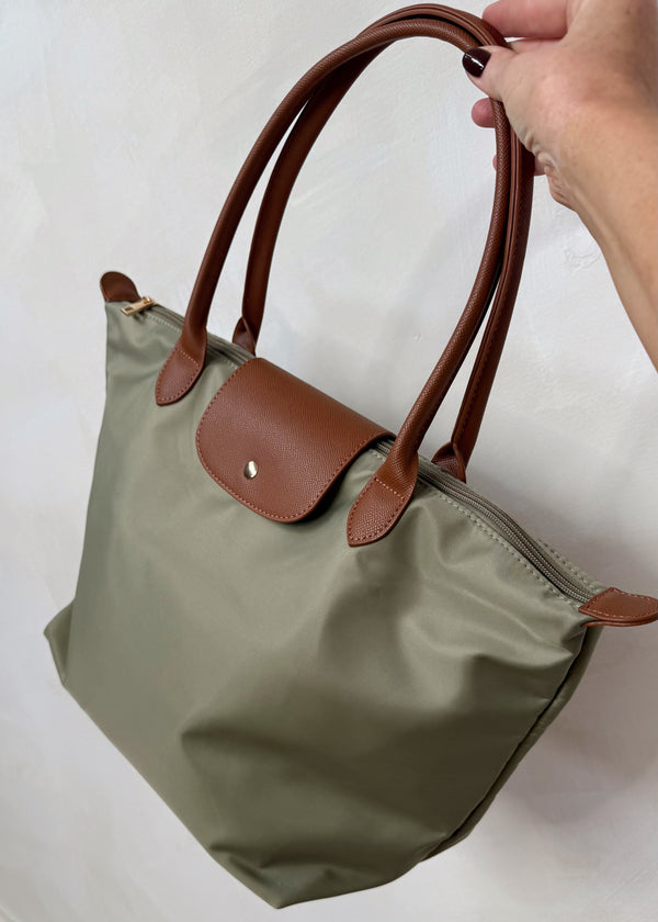 Nylon tote bag - khaki-The Style Attic