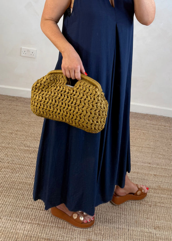 Ochre woven clutch bag-The Style Attic