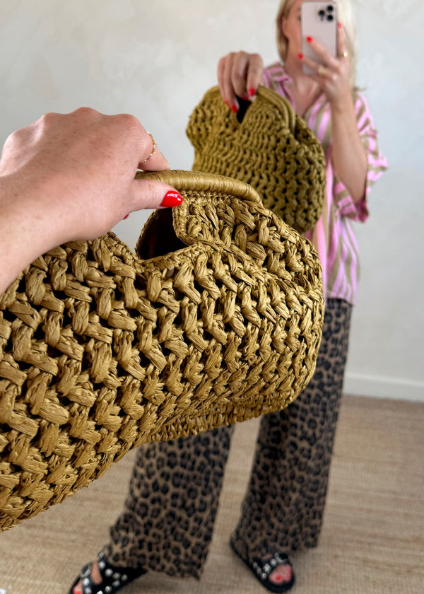 Ochre woven clutch bag-The Style Attic