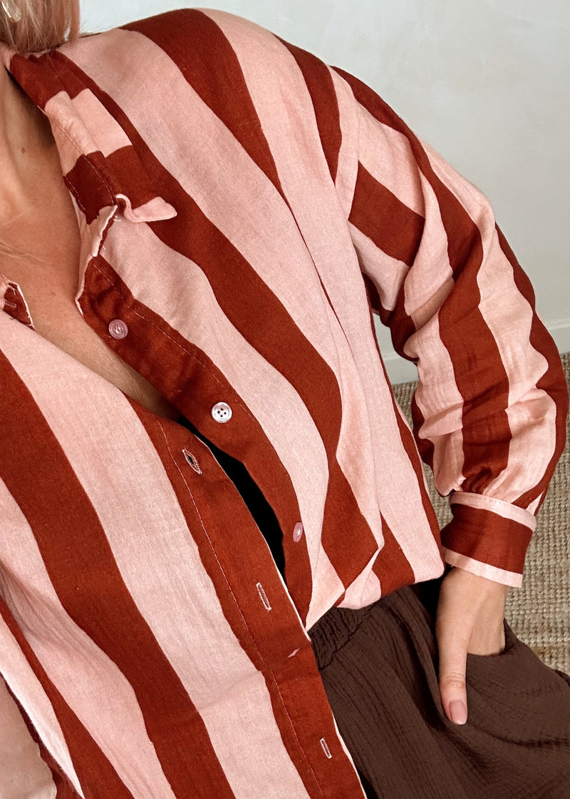 Oli striped blouse - brown/nude-The Style Attic