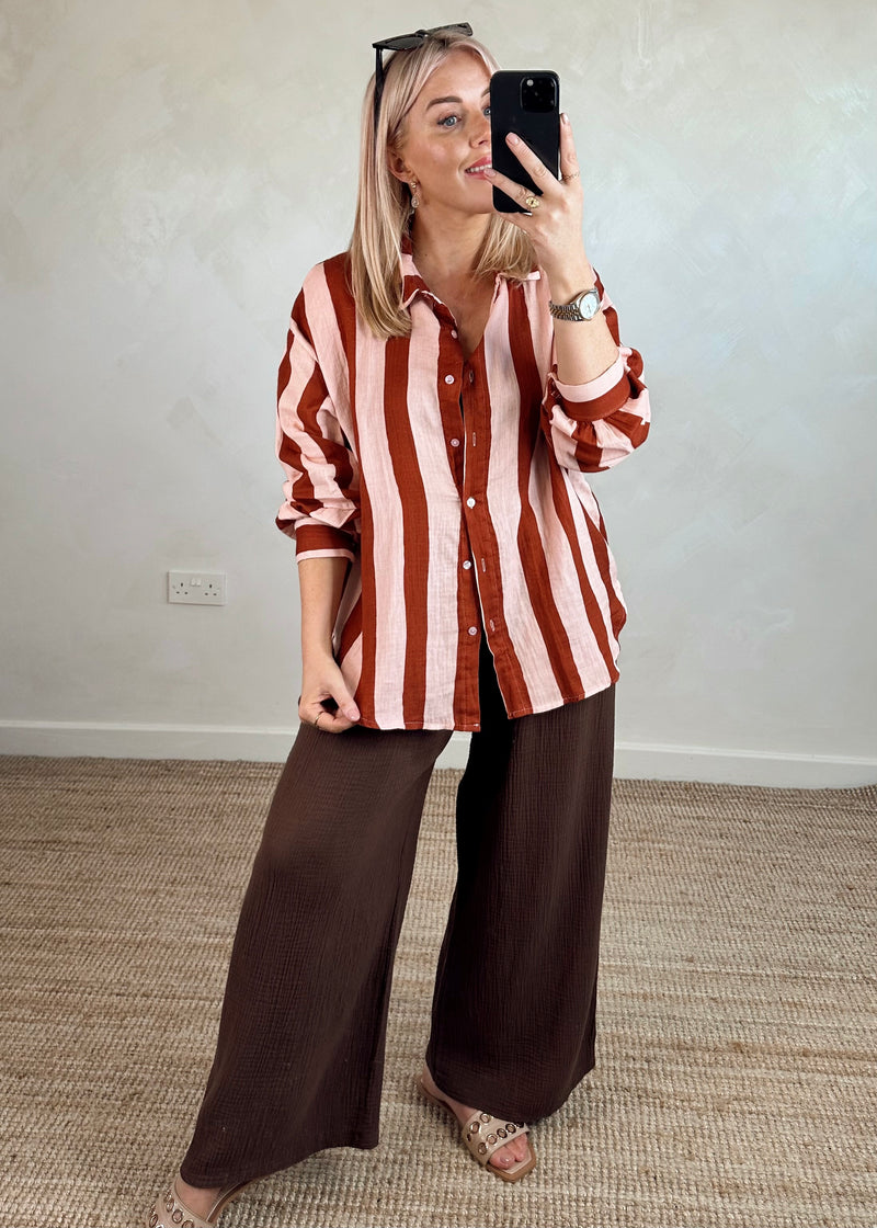 Oli striped blouse - brown/nude-The Style Attic