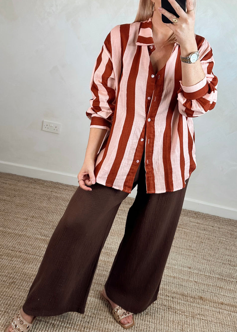 Oli striped blouse - brown/nude-The Style Attic