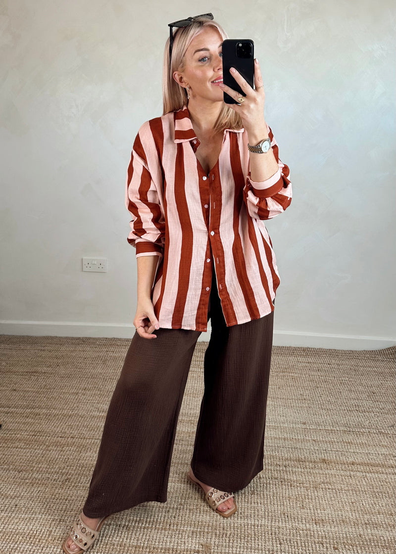 Oli striped blouse - brown/nude-The Style Attic