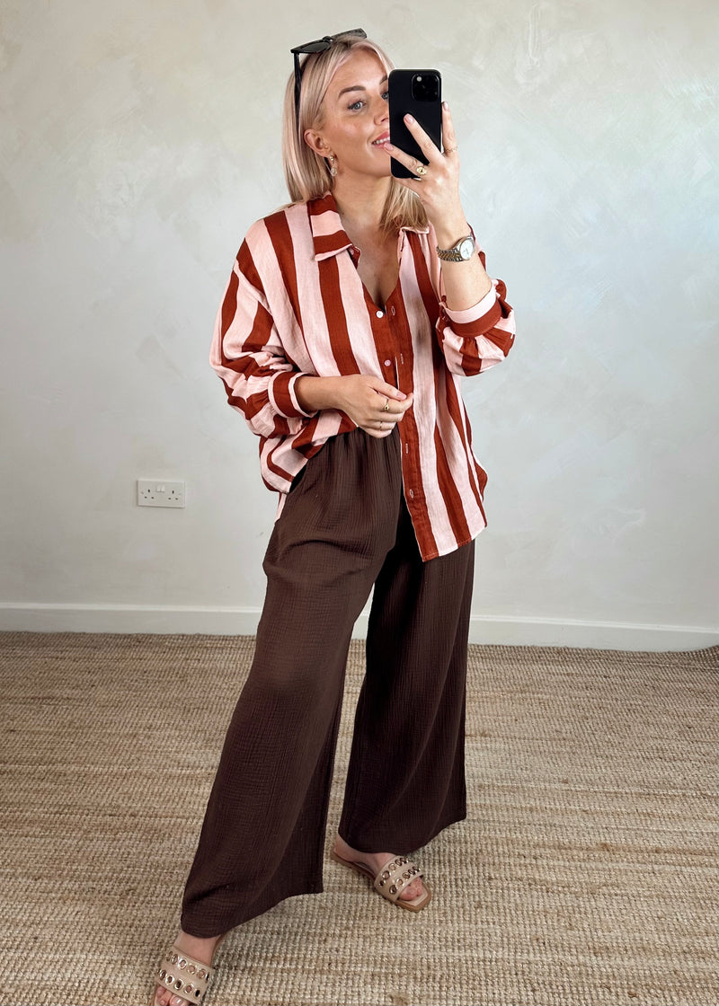 Oli striped blouse - brown/nude-The Style Attic