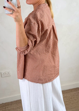 Olivia gingham shirt - Rust-The Style Attic
