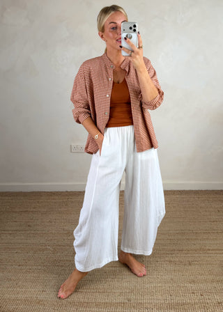 Olivia gingham shirt - Rust-The Style Attic