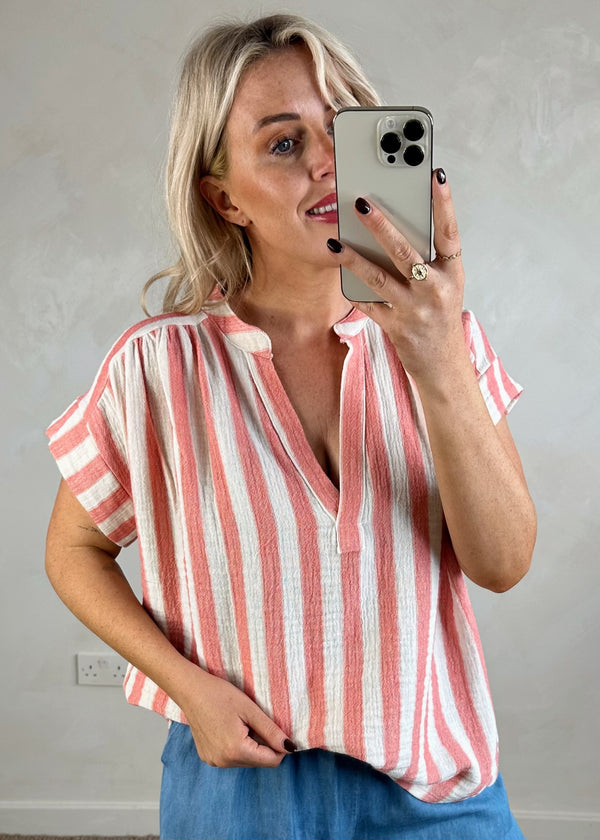 Oxford striped top - rose-The Style Attic