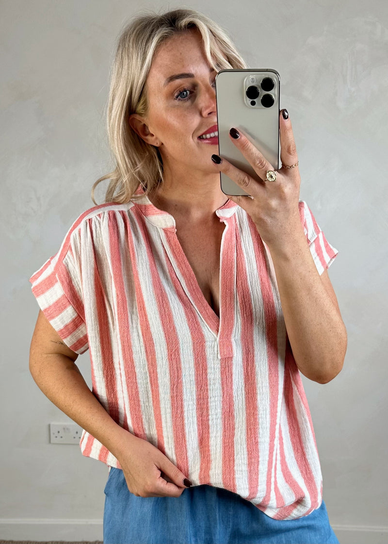 Oxford striped top - rose-The Style Attic
