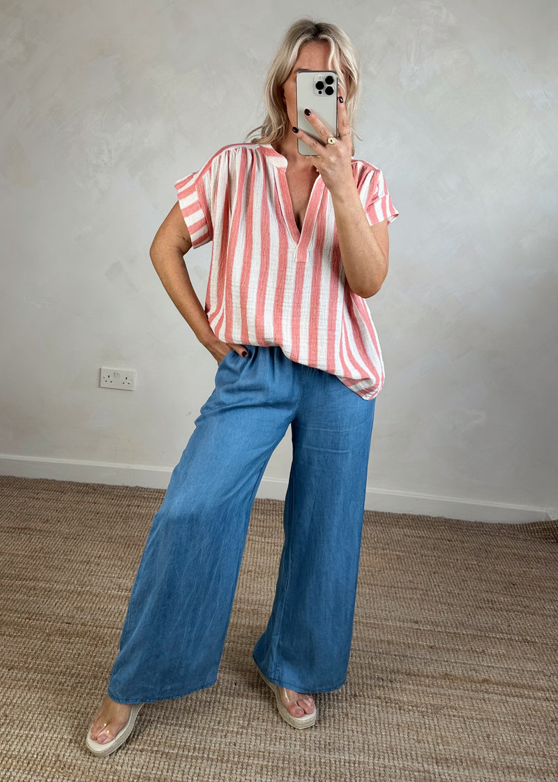 Oxford striped top - rose-The Style Attic