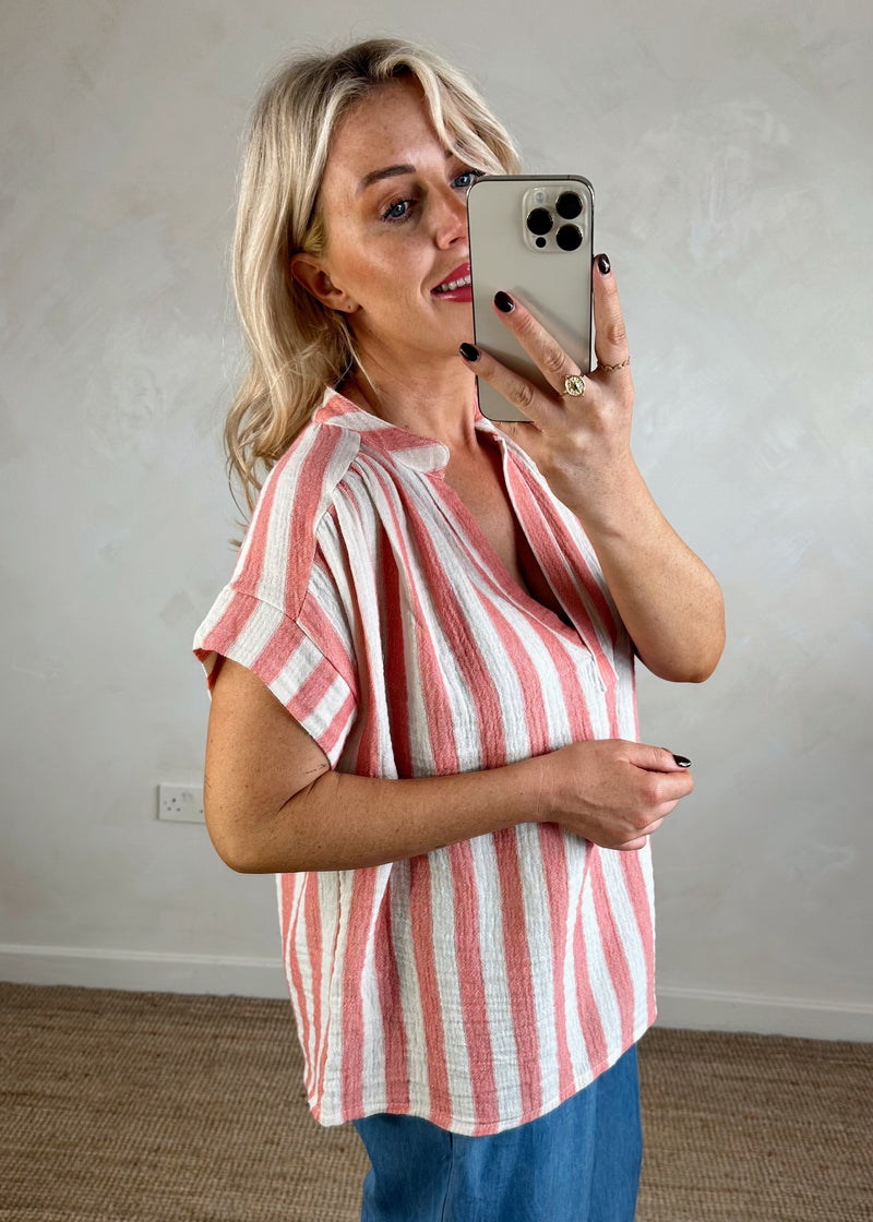 Oxford striped top - rose-The Style Attic