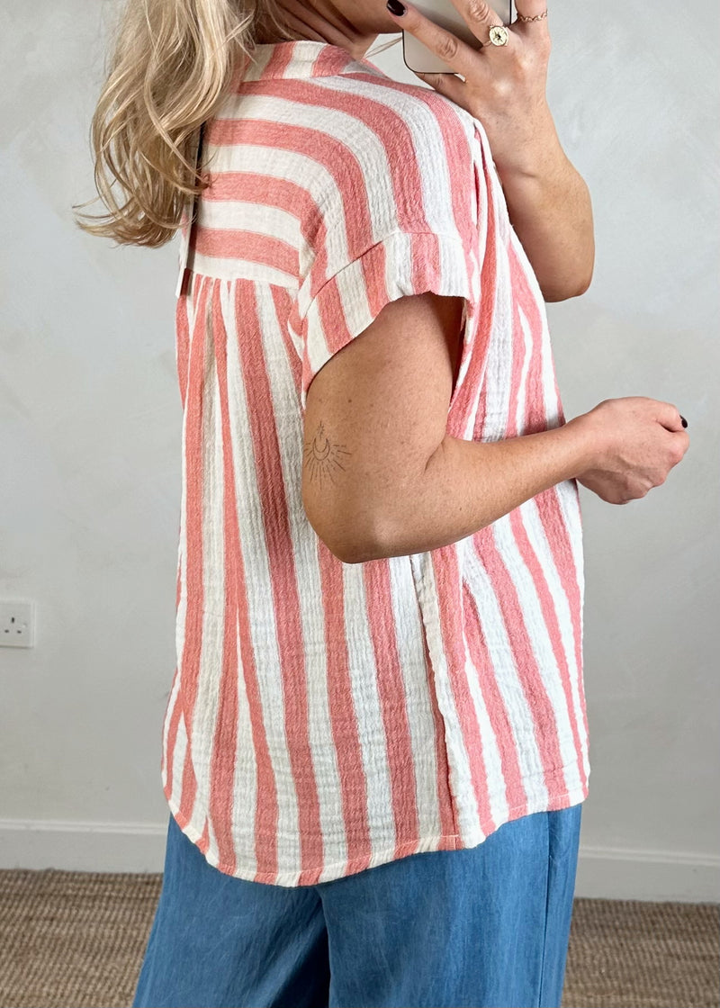 Oxford striped top - rose-The Style Attic