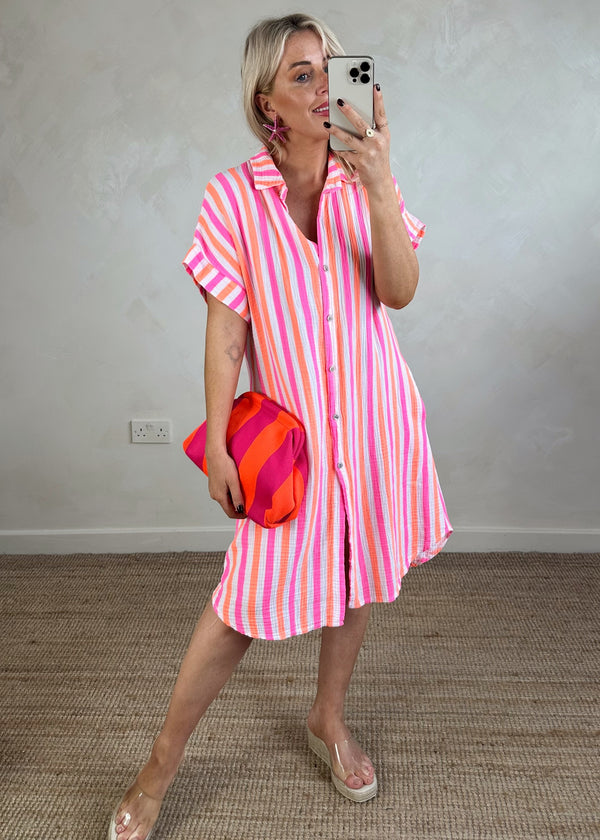 Paige striped cheesecloth shirt - multi neon-The Style Attic