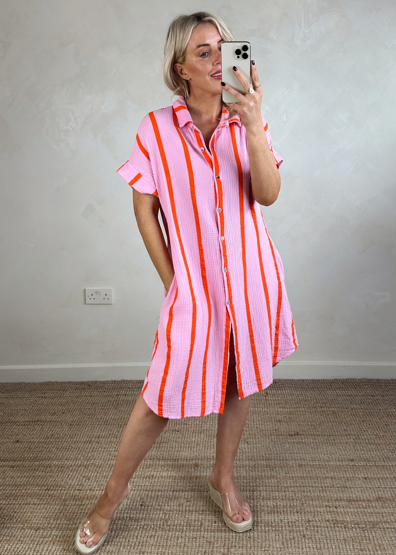 Paige striped cheesecloth shirt - pink/orange-The Style Attic