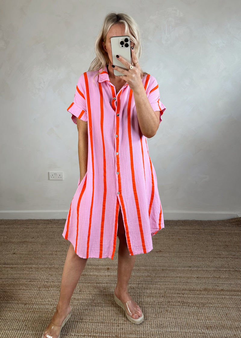 Paige striped cheesecloth shirt - pink/orange-The Style Attic