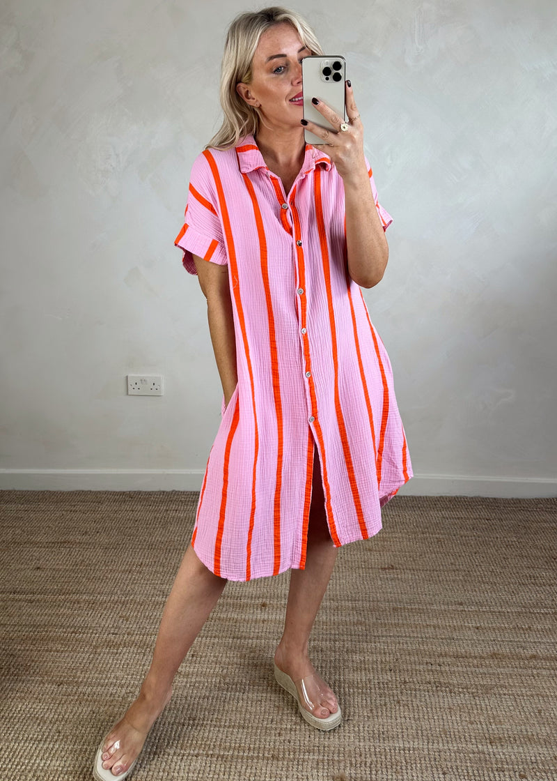 Paige striped cheesecloth shirt - pink/orange-The Style Attic