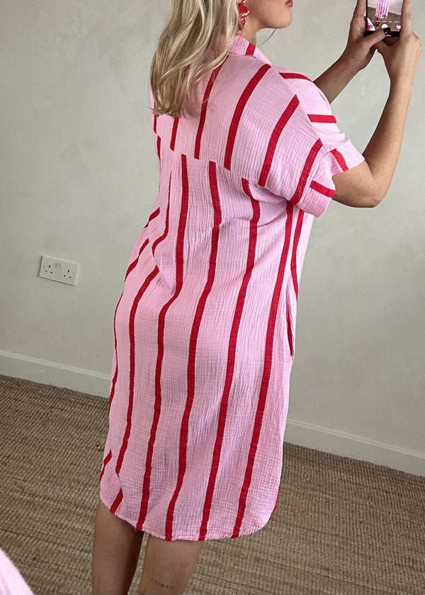 Paige striped cheesecloth shirt - pink/red-The Style Attic
