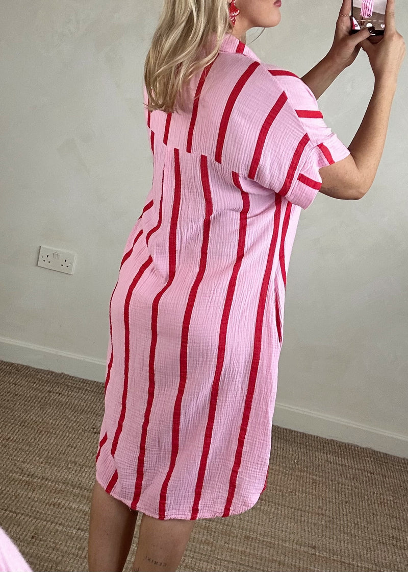 Paige striped cheesecloth shirt - pink/red-The Style Attic
