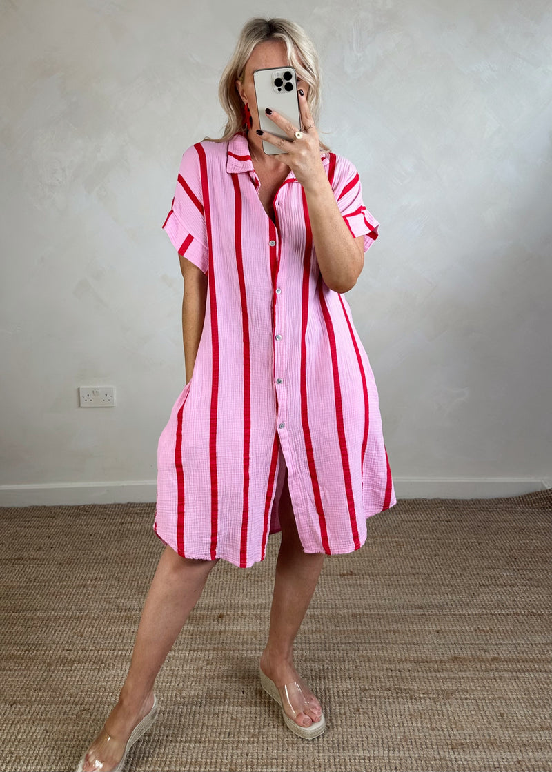 Paige striped cheesecloth shirt - pink/red-The Style Attic