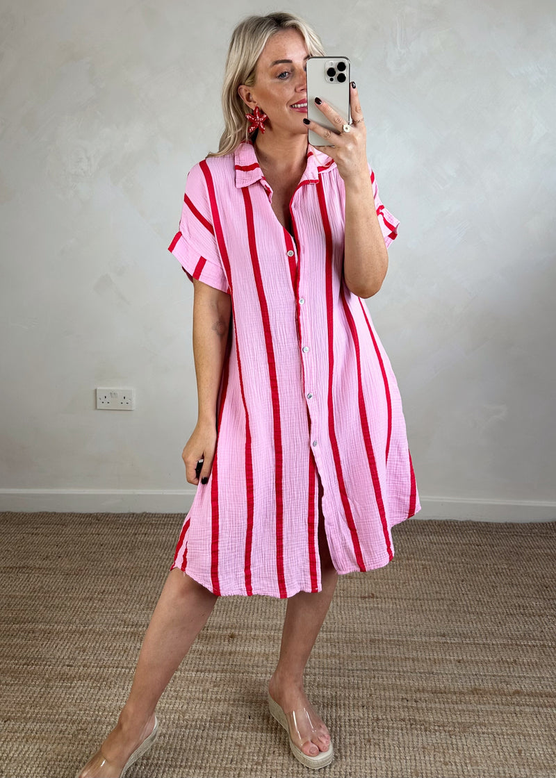 Paige striped cheesecloth shirt - pink/red-The Style Attic