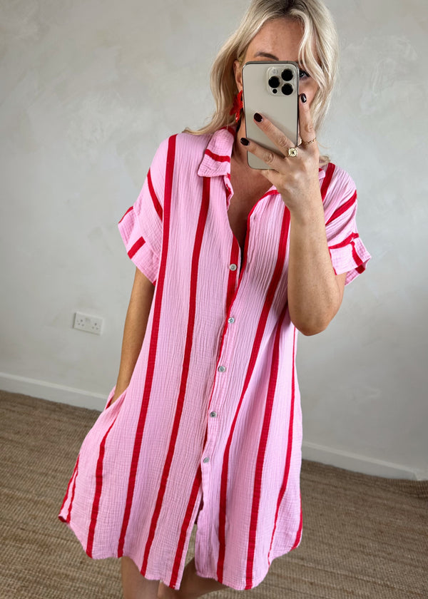 Paige striped cheesecloth shirt - pink/red-The Style Attic